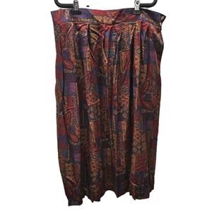 90s Vtg Worthington Paisley Floral Red Blue Pleated Long Skirt Women's Sz 22